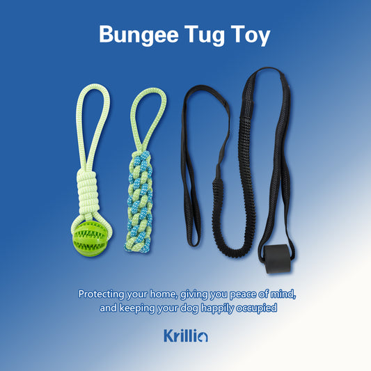 Krillia bungee tug toy set for dogs, durable rope chew toys with elastic pull design for safe play and stress relief.
